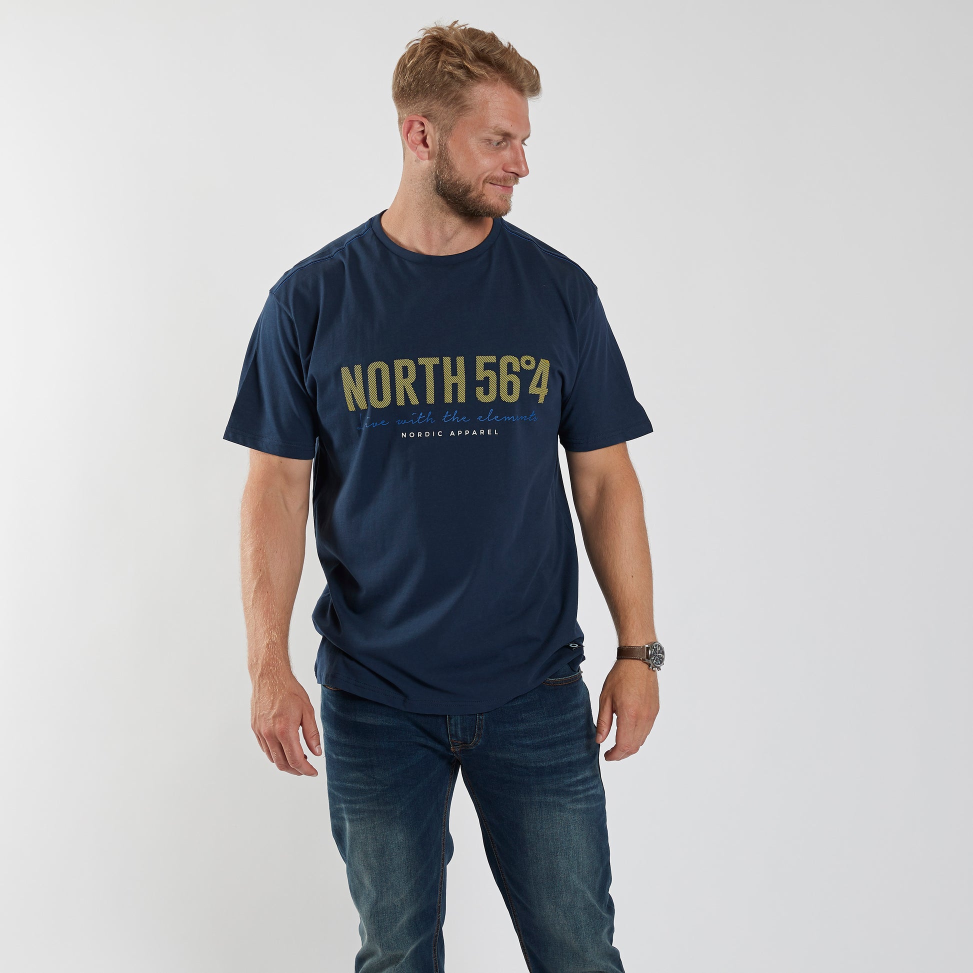 blå t-skjorte i bomull med logo i store størrelser